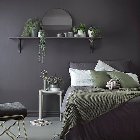 Looking for the perfect grey for your bedroom? A moody grey bedroom with rich velvety walls in Resene Nocturnal and floors in Resene… Grey Green Bedrooms, Bedroom Inspiration Grey, Dekorasi Kamar Tidur, Grey Room, Grey Bedroom, Bedroom Color Schemes, Gray Bedroom, Green Rooms, Bedroom Green