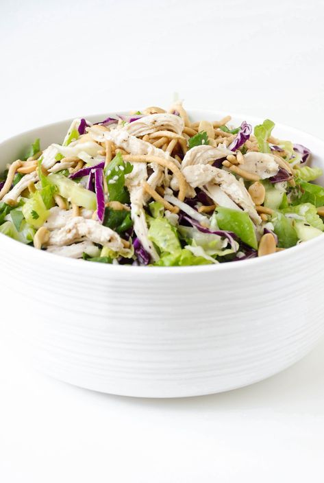 Easy Chinese Chicken Salad, Easy Chinese Chicken, Refreshing Dinner, Sesame Vinaigrette, Chinese Chicken Salad Recipe, Cabbage Rice, Fried Wontons, Easy Chicken Salad, Chinese Chicken Salad