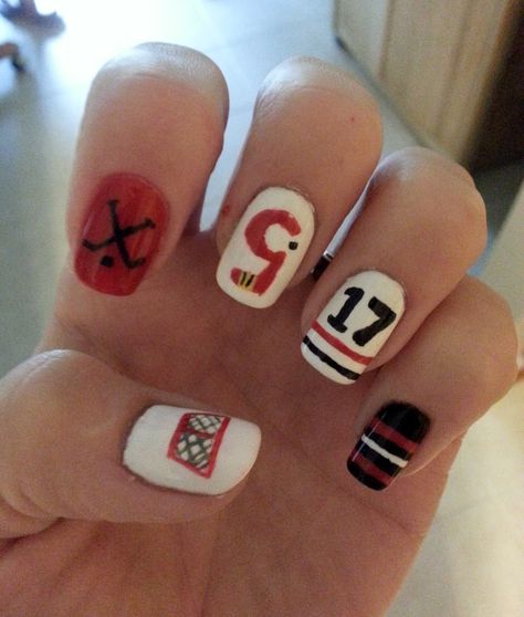 Grosse Ile Hockey Nails Sports Themed Nails, Saints Nails, Hockey Nails, Hockey Wedding, Accent Nail Art, Sports Nails, Themed Nails, Funky Nail Art, Color Acrylic