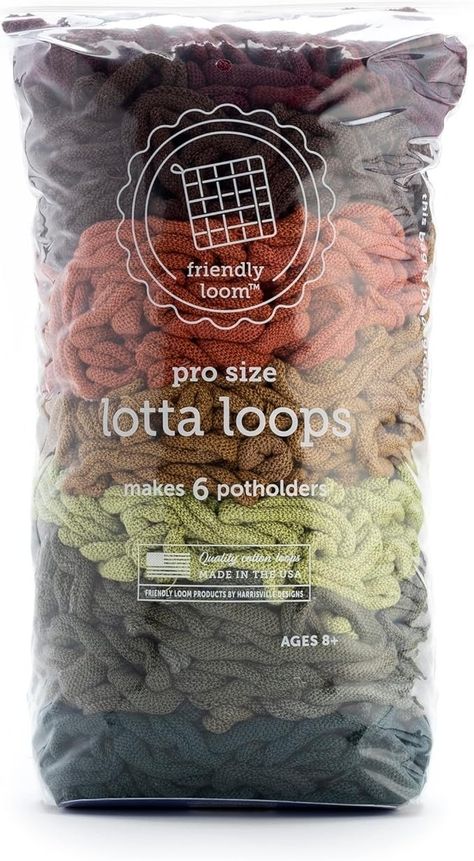 Amazon.com: Friendly Loom PRO Size Lotta Loops Earthtones Cotton Loops Makes 6 (8" x 8") Potholders by Harrisville Designs Made in The USA : Toys & Games Potholder Loom, Harrisville Designs, Loom Designs, Potholder Patterns, Crochet Potholders, Loom Pattern, Loom Patterns, Loom Weaving, Four Leaf Clover