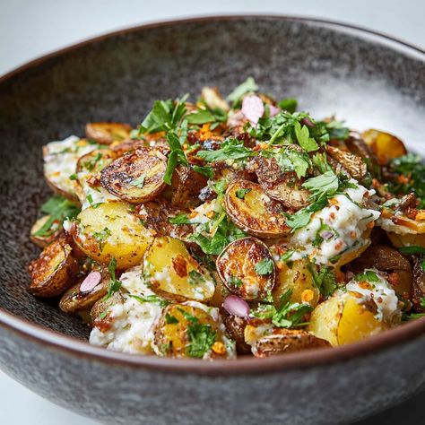 Crispy Smashed Potato Salad: A Crunchy Twist on a Classic Vegan Smashed Potatoes Salad, Olive Oil Potato Salad, Crunchy Potato Salad, Crispy Smashed Potato Salad, Crispy Potato Salad, Mexican Potato Salad, Smashed Potato Salad Recipe, Salad With Potatoes, Smashed Potato Salad