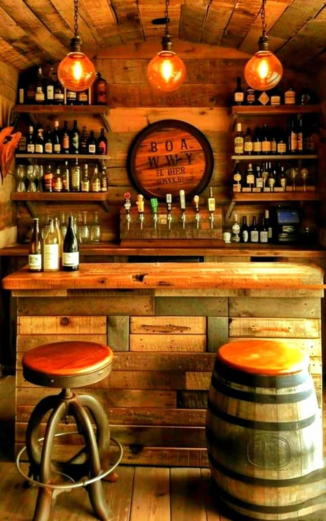 Rustic Outside Bar, Rustic Garage Bar Ideas, Barn Bar Ideas, Backyard Shed Bar Ideas, Barn Bar, Mexican Restaurant Decor, Home Bar Plans, Wine Barrel Bar, Game Room Ideas