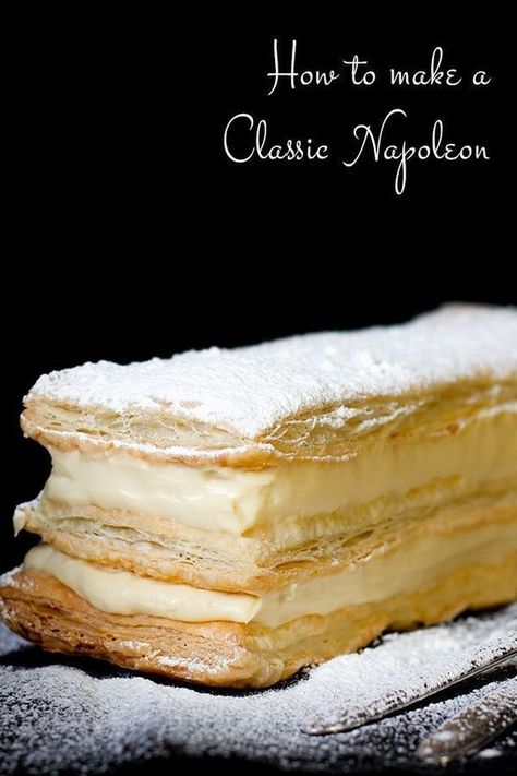 Easy Millefeuille Recipe, Recipes Background, Krempita Recipe, Budapest Cafe, France Cake, Napoleon Pastry, Napoleon Dessert, Napoleons Recipe, Buko Pie