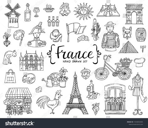 France Doodles, Doodles Draw, Sketching Lessons, Doodles Easy, Vector Symbols, Artsy Ideas, National Symbols, Drawing Set, National Day