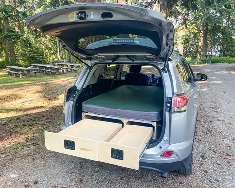 Toyota RAV4 Camper | Port Townsend | Camp N Car Rav4 Camper Conversion, Toyota Rav4 Car Camping, Suv Car Camping Setup, Rav4 Camping Conversion, Car Camping Rav4, Rav4 Car Camping, Car Camping Build, Toyota Rav4 Camping, Rav 4 Camping