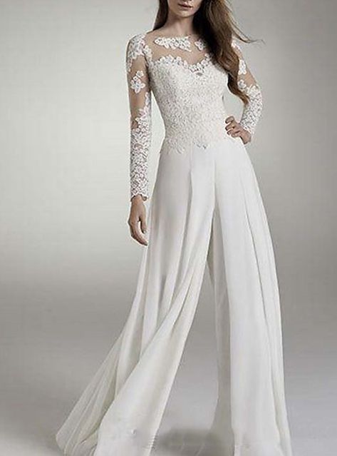 Wedding Dresses Two Piece, Jumpsuit Wedding Dress, Casual Wedding Dresses, Chiffon Suits, Wedding Dress Jumpsuit, Jeweled Wedding Dress, Satin Bridal Gowns, Suits Wedding, Cheap Wedding Dresses Online