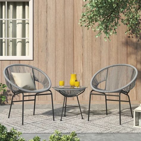 Wade Logan® Travers 2 - Person Seating Group & Reviews | Wayfair Unique Patios, Acapulco Chair, Glass Top Side Table, Patio Side Table, Wicker Table, Bistro Set, Patio Furniture Sets, Outdoor Ceiling Lights, Outdoor Shade