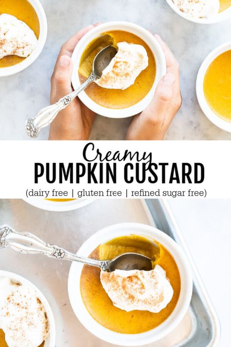 Pumpkin Custard Whole 30, Dairy Free Pumpkin Custard, Healthy Pumpkin Custard, Dense Desserts, Pumpkin Custard Recipe, Healthy Recipes Diet, Postpartum Recipes, Thm Sweets, Clean Treats