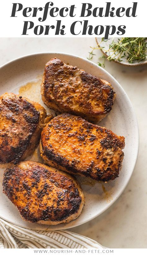 Easy to make and flavorful, with a beautiful golden crust and tender, juicy interior, these Baked Boneless Pork Chops are simply the best oven-baked pork chops you’ll ever have. Best of all, you just need pantry staples and about 5 minutes of prep work! Baked Thick Pork Chops, Tender Baked Pork Chops, Pork Loin Chops Recipes, Baked Boneless Pork Chops, Oven Pork Chops, Center Cut Pork Chops, Boneless Pork Chop Recipes, Baked Pork Chops Oven, Tender Pork Chops