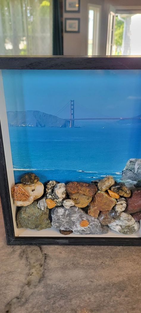 Rocks In Shadow Boxes, Beach Shadow Boxes, Baby Art Projects, Beach Rocks, Rock And Pebbles, Fun Activities To Do, Memory Scrapbook, Rock Hounding, Baby Art