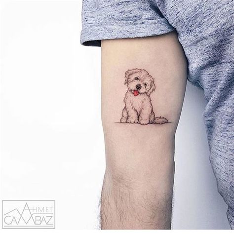 14 Inspiring Bichon Frise Tattoos Labradoodle Tattoo, Small Animal Tattoos, Cute Ankle Tattoos, Puppy Tattoo, Small Dog Tattoos, Cute Animal Tattoos, Inspiration Tattoos, Arrow Tattoo, Mini Cute