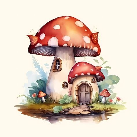 Mushroom Clipart, House Clipart, Mushroom Drawing, Mushroom Fairy, Mushroom House, House Illustration, Fall Watercolor, Mushroom Art, Fairy House