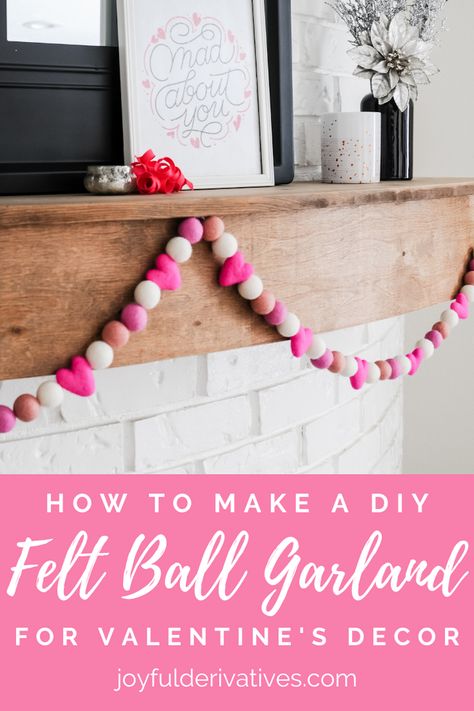 Garland Tutorial, Valentine Garland, Valentine's Day Crafts, Diy Valentine's Day Decorations, Valentine's Day Crafts For Kids, Diy Valentines Decorations, Ball Garland, Valentine Projects, Felt Ball Garland