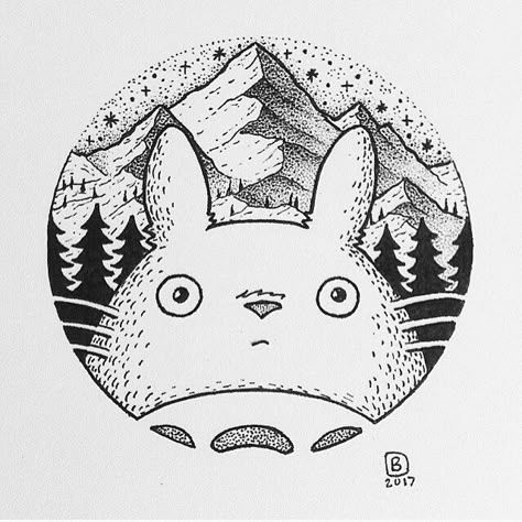 Totoro Line Art, Tattoos Print, Tattoo Soul, Tattoo Character, Totoro Ghibli, Fine Line Art, Art Studio Ghibli, Pen Art Work, Manga Tattoo