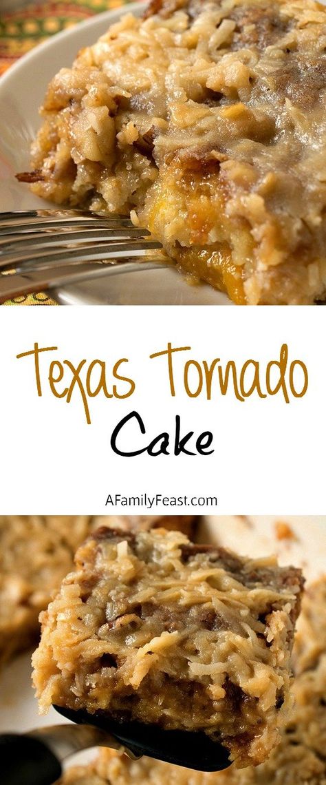 Texas Tornado Cake - A Family Feast® Do Nothing Cake, Tornado Cake, Texas Tornado, Popular Desserts, Family Feast, Glass Baking Dish, Moist Cakes, Flavorful Recipes, Let Them Eat Cake