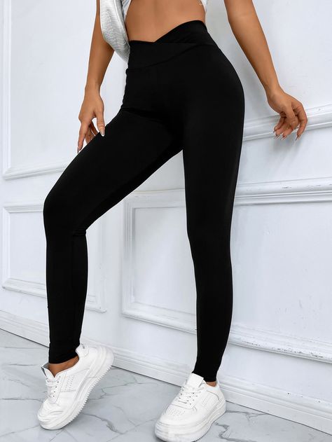 Leggings Women, Stretch Pants Outfits Leggings, Black Leggings Aesthetic, Shein Leggings, Black Full-length Leggings For Fall, High-waisted High-stretch Black Leggings, Shein Black Leggings, Sleek Black Full-length Leggings, Tasman Slippers Outfits