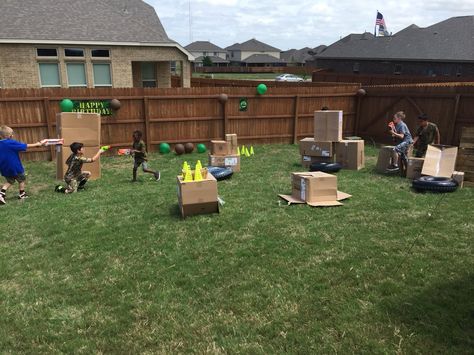 Obstacle course for nerf war Army Birthday Parties, Laser Tag Party, Army's Birthday, Nerf Birthday Party, Nerf Party, 9th Birthday Parties, Laser Tag, Obstacle Course, 6th Birthday Parties