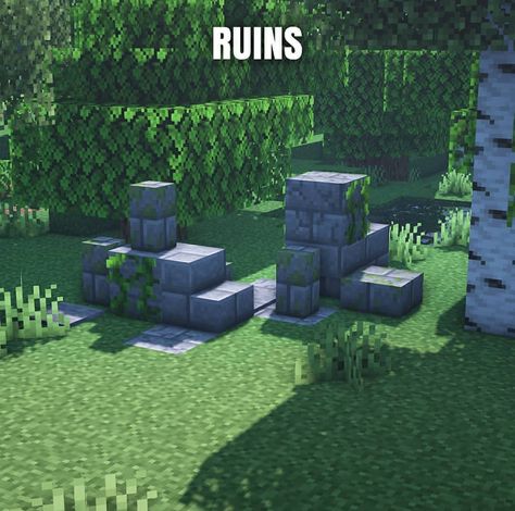 Ruins deco Ruins Minecraft Ideas, Minecraft Ruined Tower, Minecraft Ruined House, Minecraft Overgrown Ruins, Minecraft Ruins Build, Minecraft Ancient Ruins, Minecraft Ruins Ideas, Minecraft Monument, Minecraft Monuments