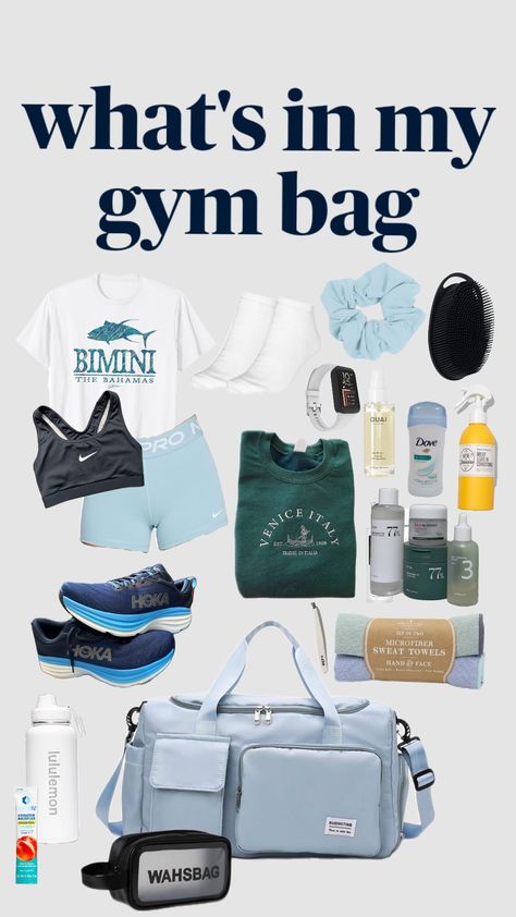 what's in my gym bag💙 #gym #gymbag #gymaesthetic #blue #sports #athletic #whatsinmybag #whatsinmygymbag #thatgirl #thatgirlaesthetic #thatgirlinspo #thatgirllifestyle #pilatesprincess What’s In My Gym Bag Woman, What's In My Gym Bag, Gym Bag Essentials Women, Sports Bag Essentials, Girls Gym Bag, Womens Gym Bag, Gym Bag Essentials, Sports Outfits, My Gym