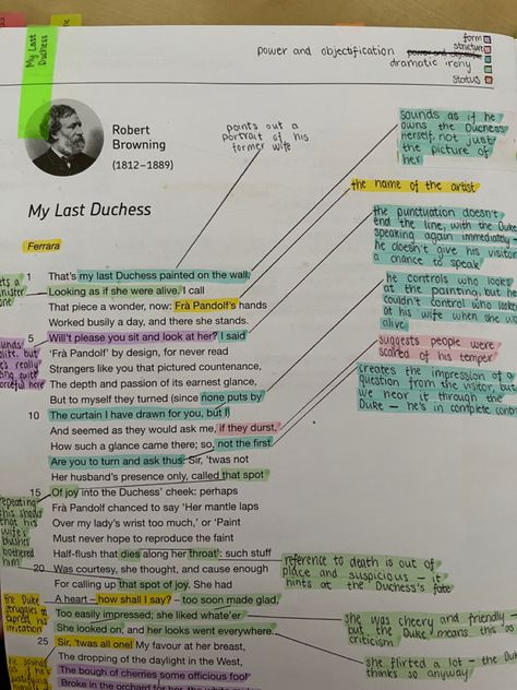 My Last Duchess Annotations, My Last Duchess Poem Analysis, Famous English Poems, English Analysis, Unseen Poetry, My Last Duchess, Annotation Key, English Literature Poems, Literature Poems