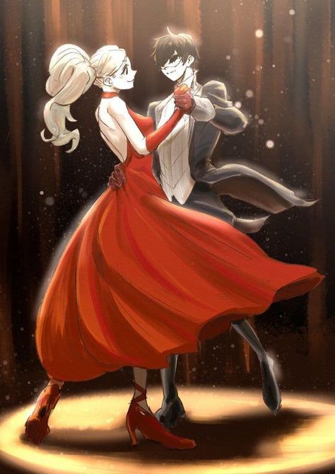 Dancing Reference Drawing Couple, Dancing Reference Drawing, Joker X Ann, Dancing Couple Drawing, Dancing Reference, Drawing Romantic, Ann Takamaki, Dancing Poses, Drawing Couple