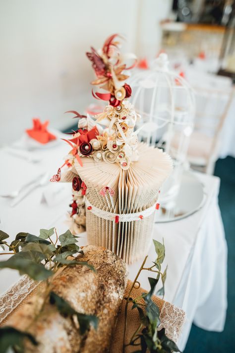 Lots of foliage, a red and white colour-scheme, and lots of candles meant Lana and Juss' wedding at Yarlington barn in Somerset looked absolutely gorgeous! Paper Wedding Decor, Book Wedding Decor, Enchanted Wedding Theme, A Black Wedding, Candle Meaning, Polka Dot Theme, Origami Decoration, Wedding Theme Inspiration, Black Wedding Dress