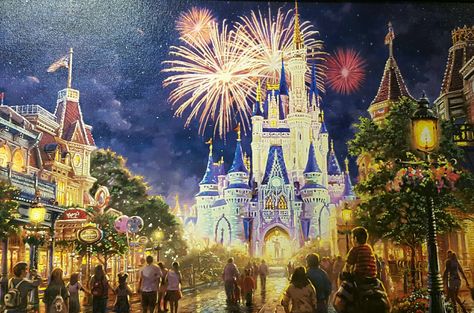 Disney 16 Thomas Kinkade Art, Thomas Kinkade Paintings, Kinkade Disney, Kinkade Paintings, Thomas Kinkade Disney, Art Thomas, Disney Paintings, Disney Fine Art, Main Street Usa