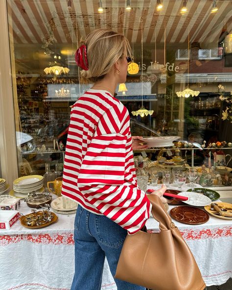 Even the food gets the trend 🥪🤭 stripes it is 🥤🍒🦋 wearing full blue & red outfit by @editedofficial ⭐️ #editedmuse Blue And Red Outfit Aesthetic, Red And Navy Blue Outfit, Orange Striped Shirt Outfit, Red Striped Top Outfit, Striped Long Sleeve Outfit, Sweater Tank Top Outfit, Blue And Red Outfit, White Striped Shirt Outfit, Striped Top Outfit