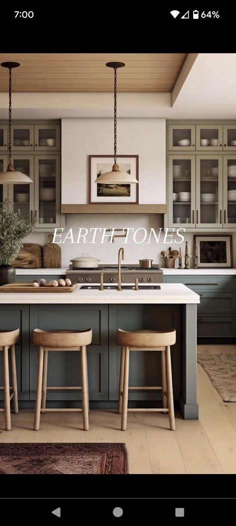 Kitchen Remodel Earth Tones, No Uppers In Kitchen, Kitchen Combinations Ideas, Organic Contemporary Kitchen, Dark Cabinet Light Countertop, Tone On Tone Kitchen, Organic Modern Design Kitchen, Earthy Kitchen Decor Ideas, Classic Modern Rustic Interior Design