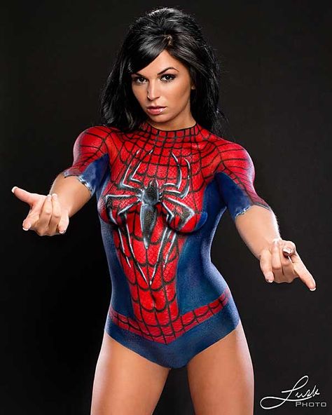 sexy-spiderman-body-paint Female Body Paintings, Human Canvas, Painted Ladies, Spider Girl, Spider Woman, Sandbox, Woman Painting, Batgirl, Up Girl