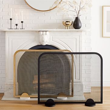 Modern Fireplace Screen, Industrial Fireplace, Arched Fireplace, Apartment Refresh, Deco Fireplace, Steel Screen, Metal Fireplace, Fire Screen, Fireplace Screen