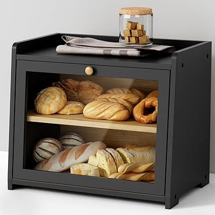 Farmhouse Bread Boxes, Kitchen Counter Storage, Black Bread, Bread Holder, Farmhouse Bread, Bread Container, Kitchen Counter Organization, Countertop Decor, Bread Storage