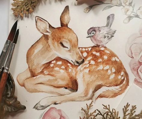 Deer Fawn Drawing, How To Draw A Fawn, Deer Laying Down Drawing, Doe Sketch, How To Draw A Deer, Deer Illustration Cute, Baby Deer Drawing, Deer Painting Easy, Deer Art Drawing