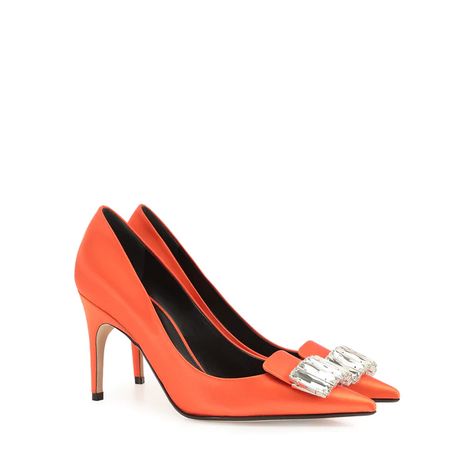 sr1 Pump|A81782MFN174 Orange – Sergio Rossi Crystal Heels, Orange Satin, Sergio Rossi, Shades Of Orange, Gianvito Rossi, New Arrivals, Heel Height, Pumps, Orange