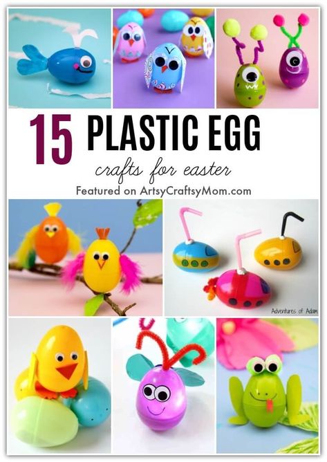 15 Recycled Plastic Egg Crafts for Easter What To Do With Plastic Easter Eggs, Crafts With Plastic Easter Eggs, Plastic Eggs Crafts Diy Projects, Plastic Egg Crafts For Kids, Plastic Egg Crafts, Transportation Crafts For Kids, Crafts For Easter, Recycled Cd Crafts, Animal Easter Eggs