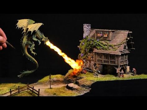 (460) Defend the Tavern! | Realistic Dragon Attack Diorama - YouTube Dragon Diorama, Fantasy Diorama, Medieval Tavern, Epic Dragon, Realistic Dragon, Miniature Diorama, Dragon Miniatures, Care Package, Fun Crafts