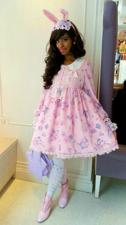 sanriopalace: 4/4/15 coord. Went to an Easter themed birthday... Japanese Lolita Fashion, Black Kawaii, Lolita Outfits, Alt Fashion, Easter Outfit, Japanese Street Fashion, J Fashion, Kawaii Clothes, Harajuku Fashion