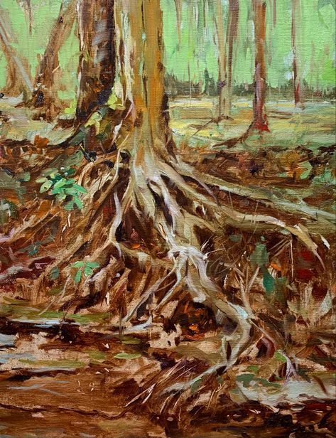 Tree Root Painting, Tree Roots Painting, Tree Roots Drawing, Tay Art, Roots Drawing, Painting Trees, Tree Paintings, Abstract Tree Painting, Tree Study