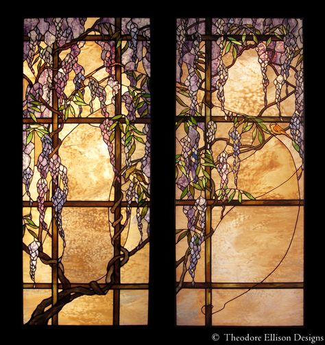 Wisteria leaded glass  - Theodore Ellison Designs Adam Parrish, Stain Glass Window Art, Stained Glass Door, Glass Window Art, زجاج ملون, Stained Glass Flowers, Stained Glass Designs, Stained Glass Panels, Witch Aesthetic