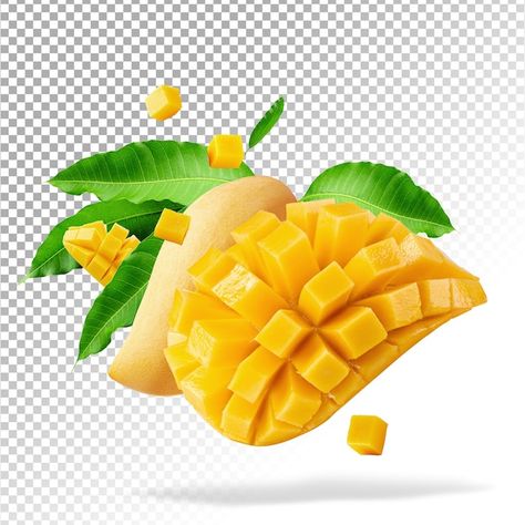 Mango fruit with mango cubes and slices ... | Premium Psd #Freepik #psd #mango-slice #mango #mango-fruit #fruit-slice Mango Images, Nectarine Fruit, Mango Shop, Juice Packaging, Fruit Picture, Vegetarian Burger, Dried Mangoes, Mango Fruit, Mango Juice