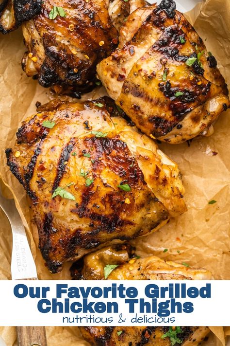 Learn how to grill chicken thighs so they turn out perfect + juicy! This EASY grilled chicken thigh marinade is made with just 5 ingredients. Grilled Chicken Thigh Marinade, Chicken Thigh Grill Recipes, Grilled Chicken Thighs Marinade, Grill Chicken Thighs, Thigh Marinade, How To Grill Chicken, Chicken Thigh Seasoning, Chicken Thigh Marinade, Bbq Chicken Thighs