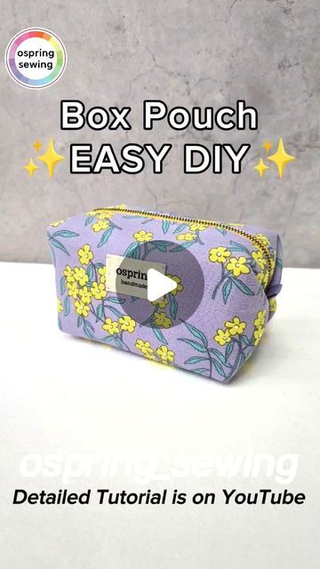 Box Bag Sewing Pattern, Sew Pouch With Zipper, Zipper Pouch Tutorial Free Pattern, Pouch Pattern Free, Box Pouch Pattern, Box Bag Pattern, Simple Pouch, Pouch Sewing, Diy Sewing Pattern