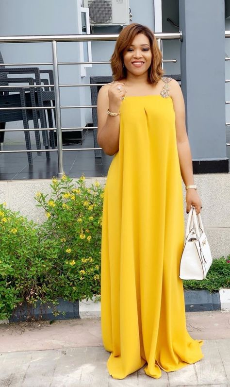 Chic One-piece Maxi Dress For Vacation, Chic Silk Chiffon Maxi Dress With V-neck, Casual Long Yellow Kaftan, Long Yellow Dress, Chic Mustard V-neck Maxi Dress, Yellow Casual Maxi Dress, Free Size, Sleeveless Prom Dress, African Maternity Dresses, Yellow Long Dress