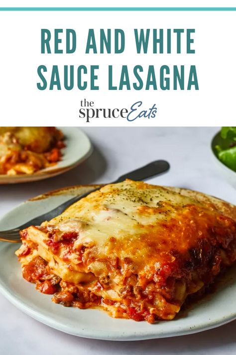 Lasagna Recipe With White And Red Sauce, Red And White Sauce Lasagna, Ricotta Sauce For Lasagna, White And Red Lasagna, Red And White Lasagna Recipe, Red And White Lasagna, Lasagna With Red And White Sauce, Taste Of Home Lasagna Recipe, White Lasagna Recipe