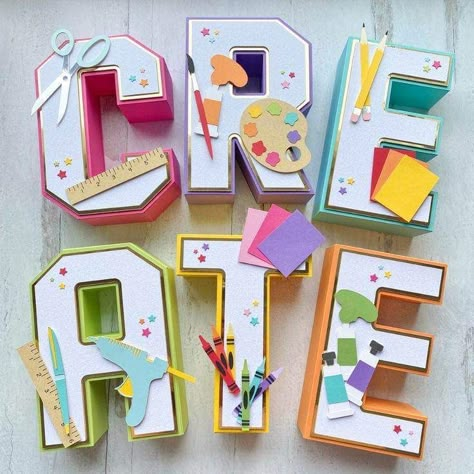 Make 3d Letters, 3 D Letters Cricut, 3 D Letters How To Make, Decorative Letters Diy Craft Ideas, Cricut 3 D Letters, 3d Paper Letters Cricut, 3d Cardstock Letters, How To Make 3d Letters Diy, Party Decor With Cricut