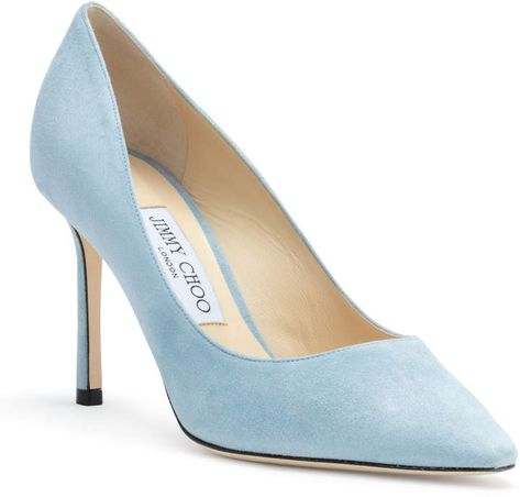 Jimmy Choo Romy 85 Light Blue Suede Pumps #Romy#Jimmy#Choo Light Blue Handbag, Light Blue Pumps, Jimmy Choo Romy 85, Elegant Footwear, Light Blue Heels, Blue Suede Jacket, Blue Bridal Shoes, Blue Suede Pumps, Beautiful Wardrobe