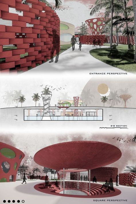 Cultural center of Marrakech, Morocco Architecture Tutorial, Sustainable Architecture Concept, Architecture Drawing Presentation, Campus Design, Concept Models Architecture, Architecture Presentation Board, Conceptual Architecture, Architecture Concept Diagram, Architecture Design Sketch