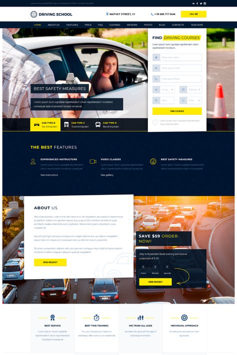 The Driving School WordPress theme is a perfect solution for creating a professional and effective website for driving schools and instructors. With its modern design and user-friendly layout, Driving School offers a range of customization options to create a unique look for your website.The theme is fully responsive, ensuring that your website looks great on all devices. It also includes a variety of pre-built templates and page layouts, making it easy to get started with your website design. Driving School Website Design, School Website Design, Car School, School Car, Page Layouts, School Website, Driving School, Wordpress Themes, Page Layout