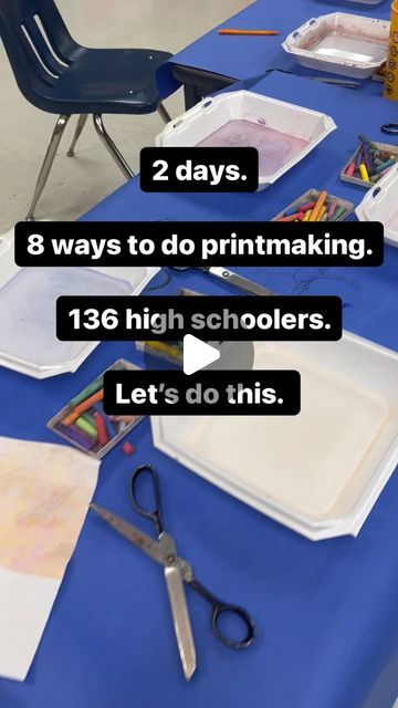 Shoop-York’s Art Crew on Instagram: "Basically 2 days of creative chaos but it’s worth it, right?! My goal is for every student to find at least ONE process that they think is cool 😎   #printmaking #prints #printmakingworkshop #printmakingideas #printmakingtechniques #printmakinglife #highschool #highschoolart #artteacher #art #artteachersofinstagram #artteacherlife #printmakingwithkids #gelliprint #hydrodip #bubbleprint #chalkprint #marbling #chaos #letsdothis" Types Of Printmaking, Printmaking For Middle School, High School Printmaking Projects, 1 Day Art Projects Middle School, Printmaking High School, Adult Art Class Ideas, Highschool Art Projects, Highschool Art Project Ideas, Art Projects High School