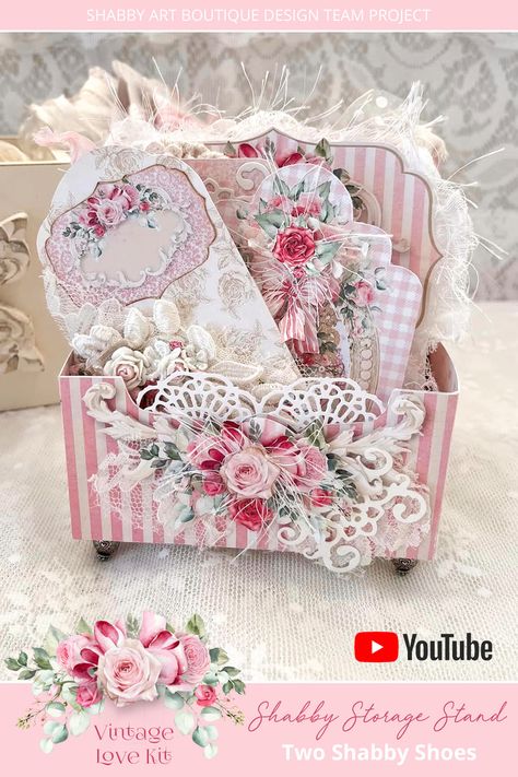 Hi creative friends, It's been quite a week of inspiration here at Shabby Art Boutique with three Design Team projects using the new Vintage Love kit. Today I'm thrilled to share  with you two more gorgeous projects from Charmain and Jennifer.   Charmaine ~ Two Shabby Shoes Charmaine created the sweetest little box stand to hold her handmade envelopes and tags she made from the Vintage Love kit.     There's so many gorgeous layers and extras that make this box extra cute, so click on the ... Pocket Ideas, Shabby Art Boutique, Wrapping Station, Doilies Crafts, Art Boutique, Creative Friends, Stand Ideas, Easter Printables Free, Easter Tags